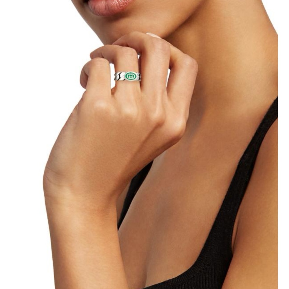 Gucci Green Enamel Sterling Silver Ring - Picture 2 of 7